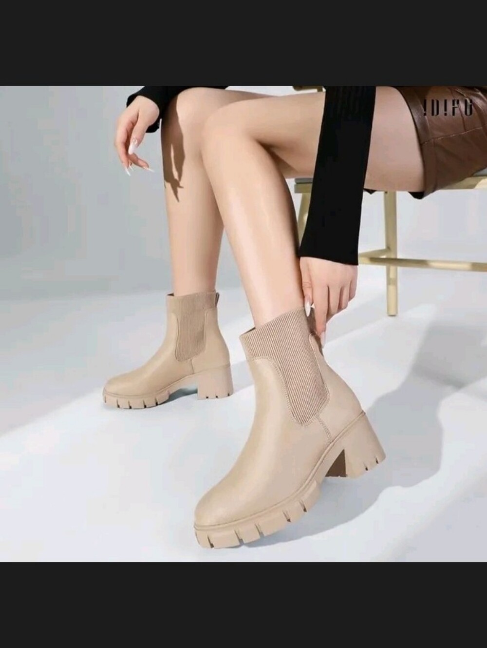 Women's Beige Chunky Chelsea Booties - Sleek Ankle Boots